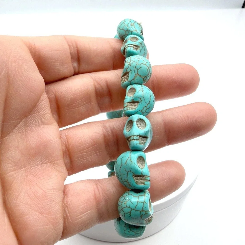 Vintage Turquoise Howlite‎ Skull Stretch Bracelet Halloween Gothic 7.5 Y2K 90s